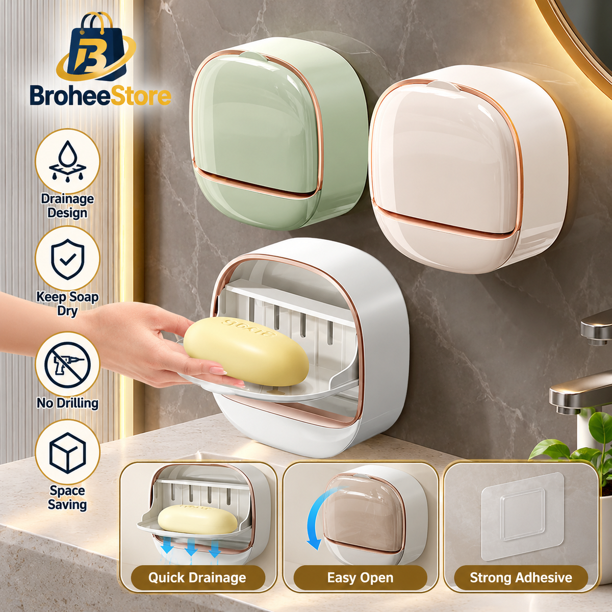Luxury Soap Holder With Drain Tray (Random Colours)